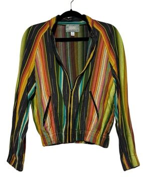 Vintage Silverado Rainbow Striped Jacket Women Size M Festival Southwest Boho